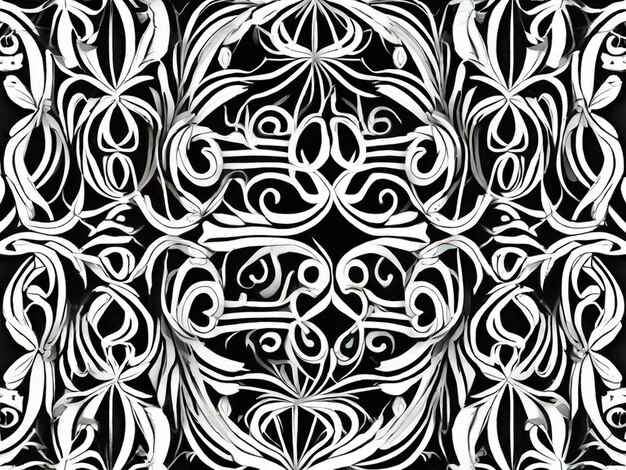 Pattern with thin lines and scrolls on white background