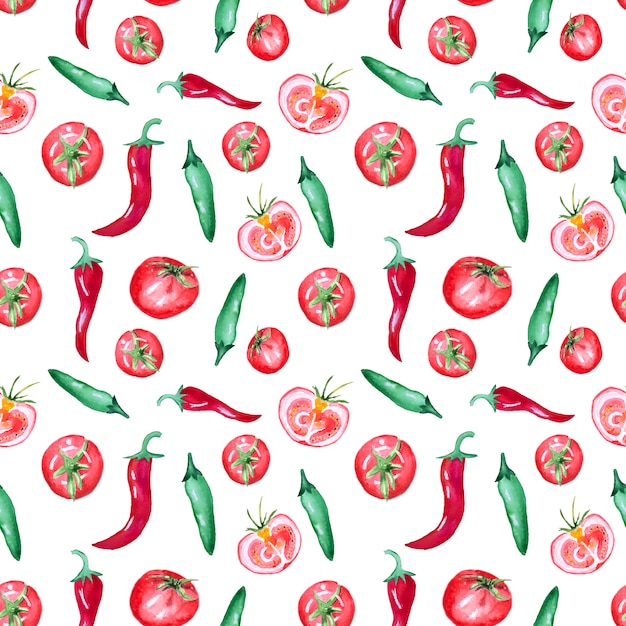 Pattern with tomatoes and chili peppers
