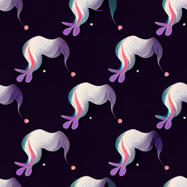 A pattern with unicorns on a dark background