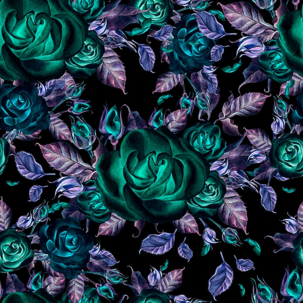 Pattern with watercolor realistic roses