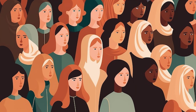 Pattern women different nationalities illustration, International Womens Day, Generative ai