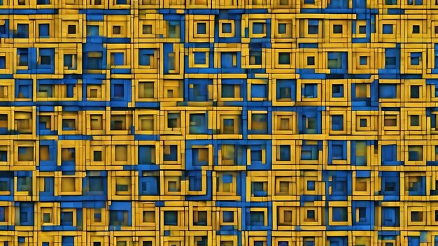 A pattern of yellow and blue squares with a yellow square in the middle