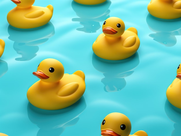 Pattern of yellow rubber ducks on a blue background