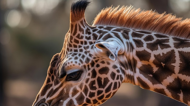 Узорчатые волосы на гриве жирафа крупным планом сгенерированы AI