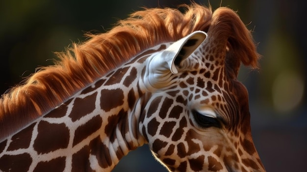 Patterned hair on giraffes mane closeup AI generated