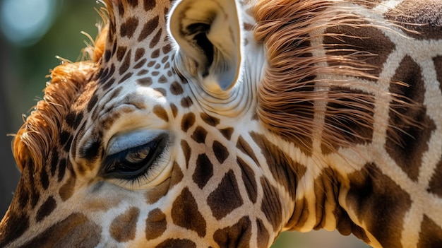Узорчатые волосы на гриве жирафа крупным планом сгенерированы AI