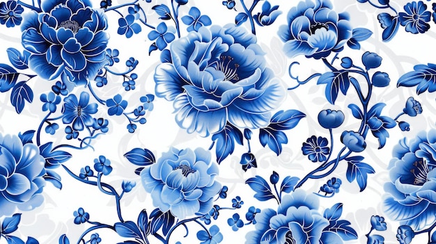 Patterns of Chinese flowers and blue and white porcelain pattern