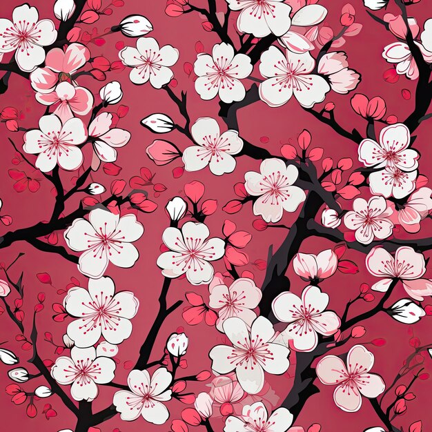 Photo patterns incorporating elements of traditional japanese cherry blossom motifs