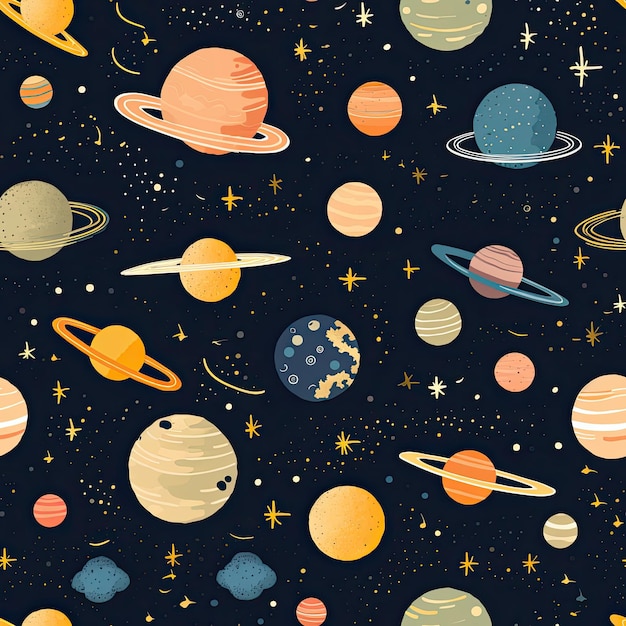 Patterns inspired by different types of celestial bodies planets moons