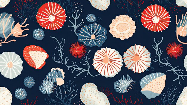 Patterns inspired by different types of marine life coral reefs seashells