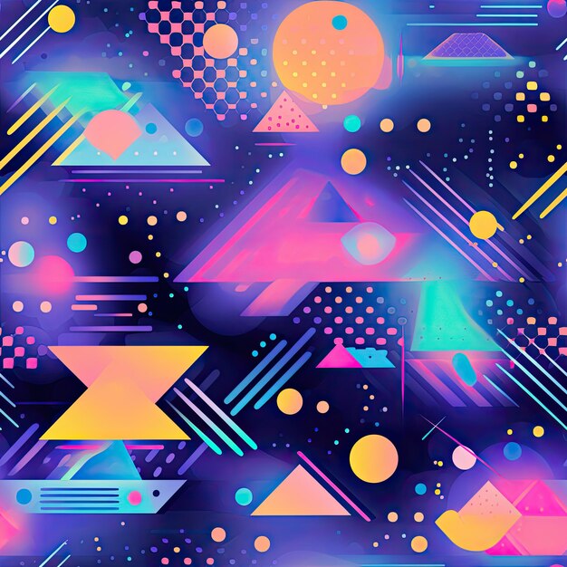 Patterns with a retro futuristic aesthetic and holographic elements