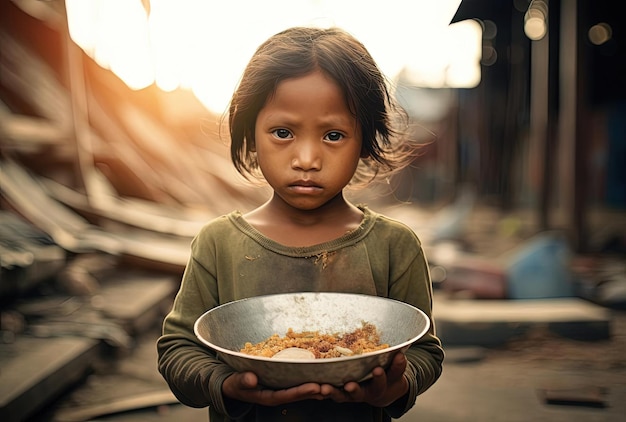 Photo paula kid with a bowl of food in the style of soft focus lens