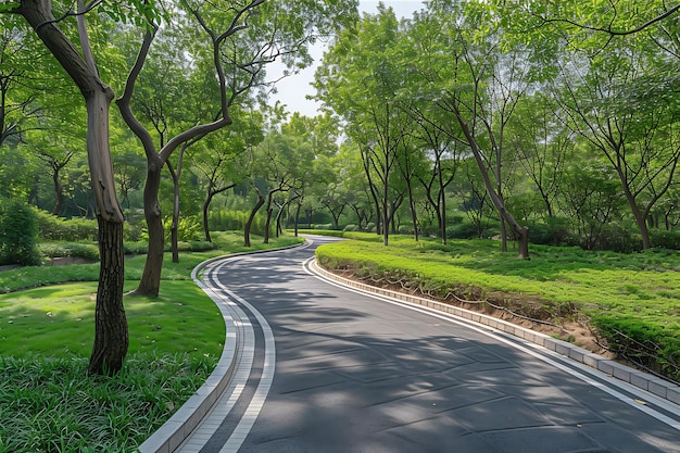 Photo paved pathway meanders lush