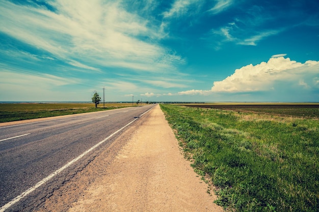 Paved road in the steppe