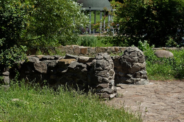 Paved stones in a landscaped garden