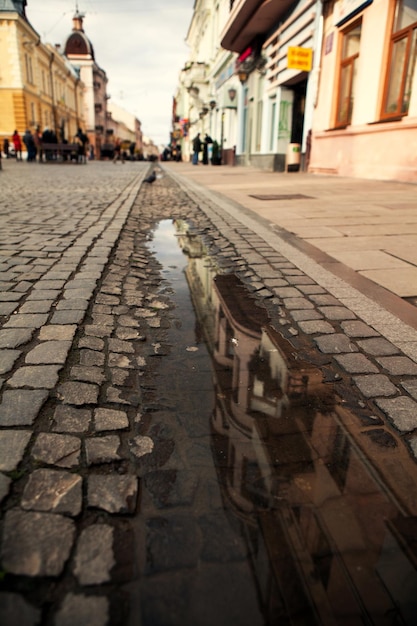 paved street in the Ukrainian city of Chernivtsi