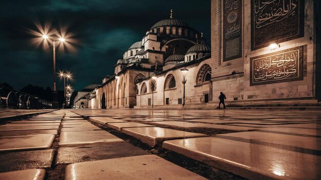 Photo pavement in front of the aya sofia at night