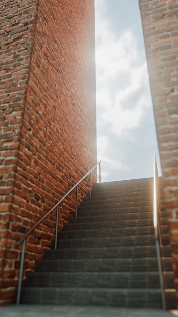 pavement stairs between brick walls view to the sky theme of improvement and success