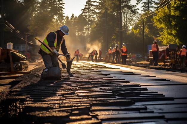 Paver laying asphalt for a bicycle path Paver image photography