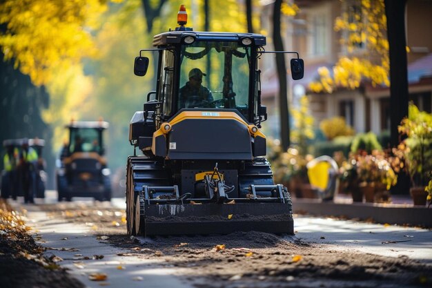 Paver laying asphalt for a new residential development Paver image photography