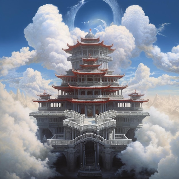 pavilions white clouds heavenly palace Generative AI