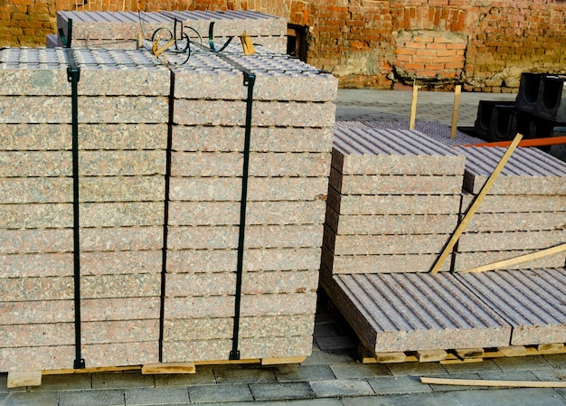 Paving slabs for repair in stacks.