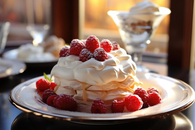 pavlova cake on beautiful winter decoration professional advertising food photography