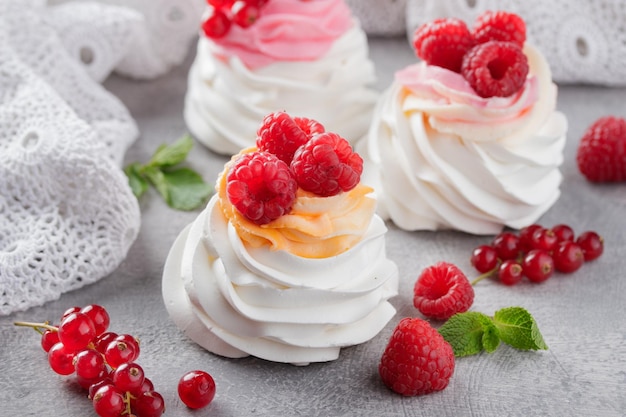 Pavlova dessert with berries