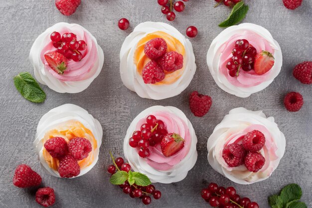 Pavlova dessert with berries