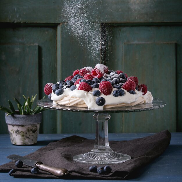 Pavlova dessert with fresh berries