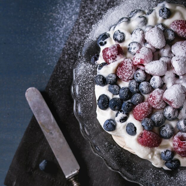 Pavlova dessert with fresh berries