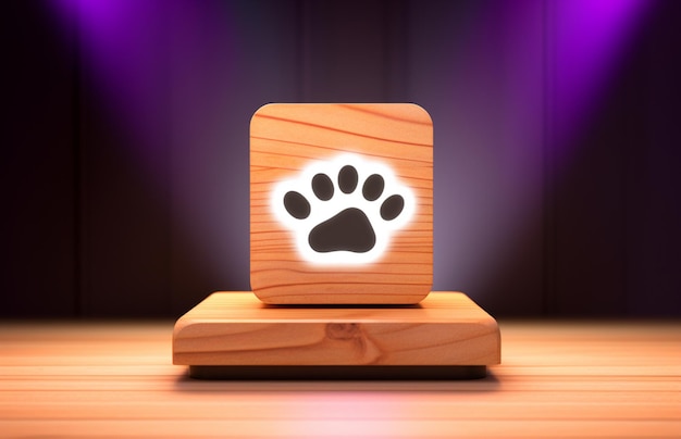 Фото Икона лапы на деревянном подиуме реалистичная 3d-иллюстрация