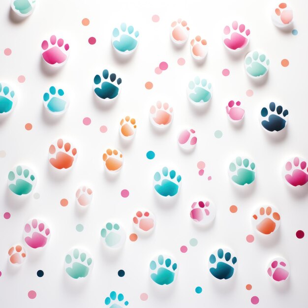 Photo paw print pattern wall art of dog paw tracks on wallpaper