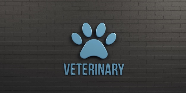 Photo paw veterinary in blue and black brick wall 3d icon rendering illustration