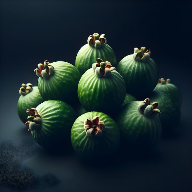 Pawpaw fruit slices on black surface with dark background