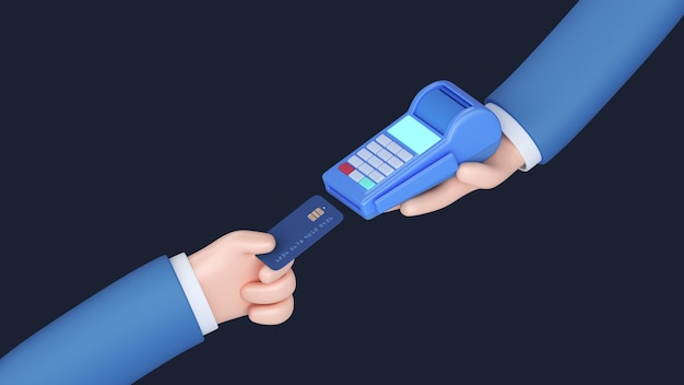 Payment process using the pos terminal 3d render