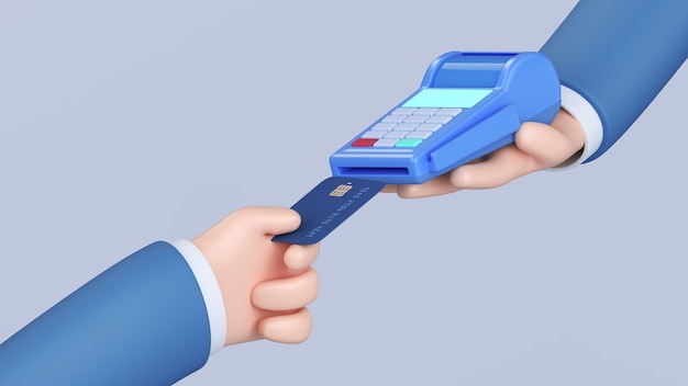 Payment process using the pos terminal 3d render