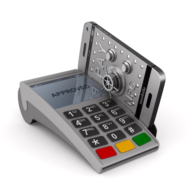 Payment terminal and phone on white