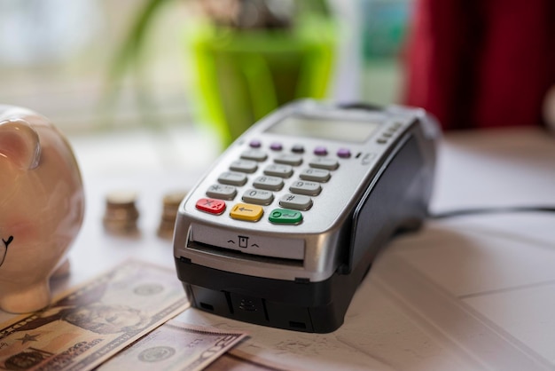 Payment terminal with pi code for payment by credit card and nfc for contactless payment