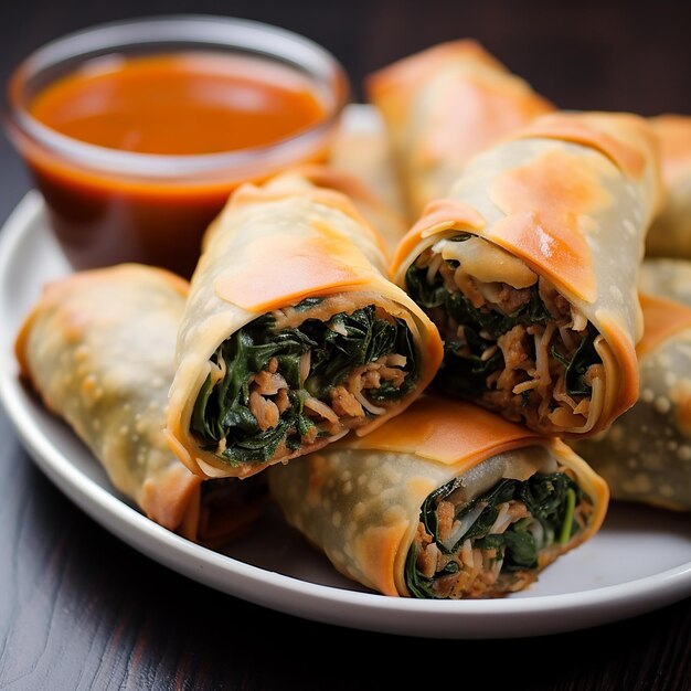Premium Photo Pea and collard green egg rolls