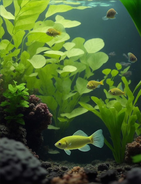 Pea pufferfishes in an aquarium