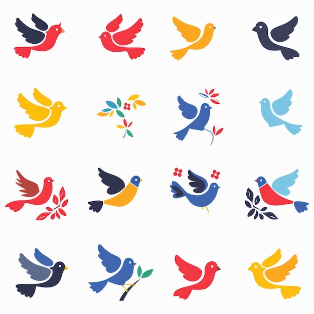 Photo peace dove graffiti pigeons twigs ink illustration flying birds silhouettes monochrome flat icons
