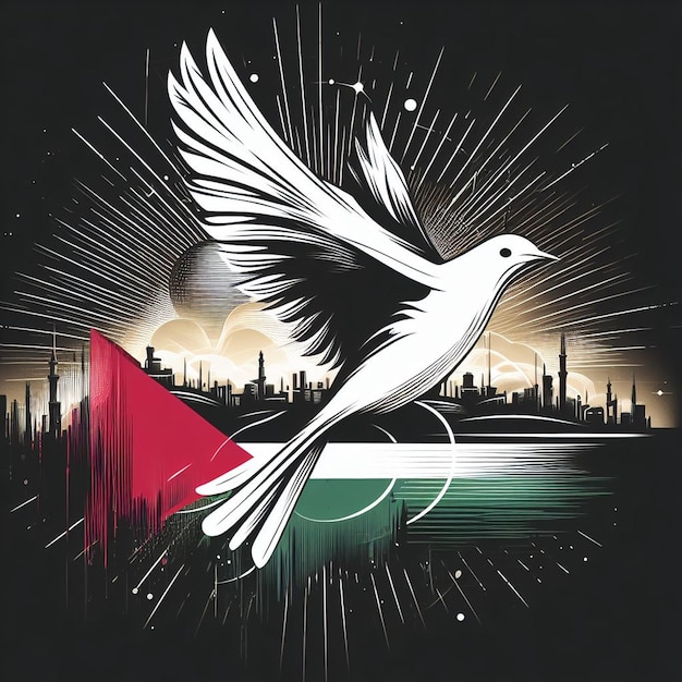 Photo a peace dove above the palestine flag carrying a message of hope and peace