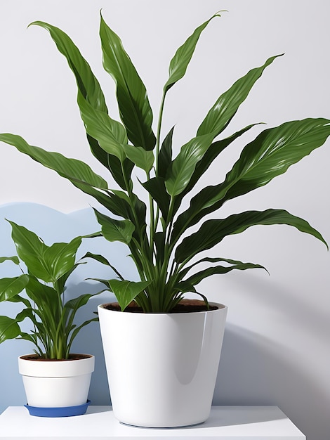 Peace Lily Plant in White Pot Tranquil Beauty on Light Blue Background for Product Showcase
