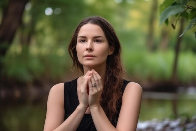 Peace meditation and focus in a woman outdoor for yoga zen or mindfulness created with generative ai