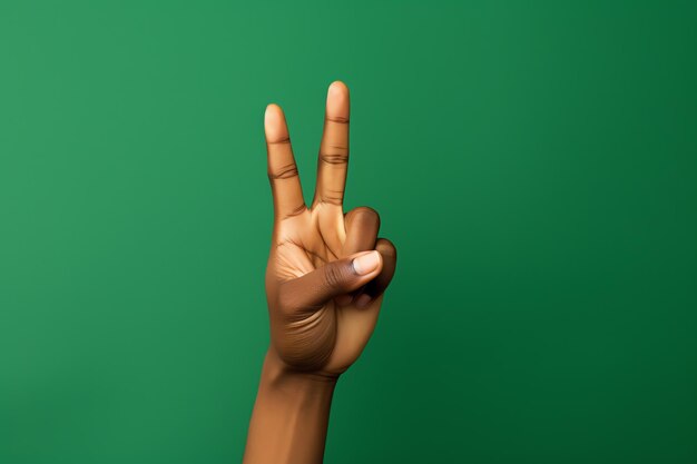 Peace Sign hand gesture on green background