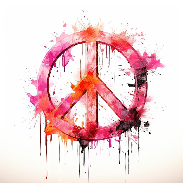 a peace sign painted in pink paint in the style of drips and splatters