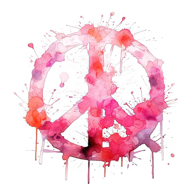 a peace sign painted in pink paint in the style of drips and splatters
