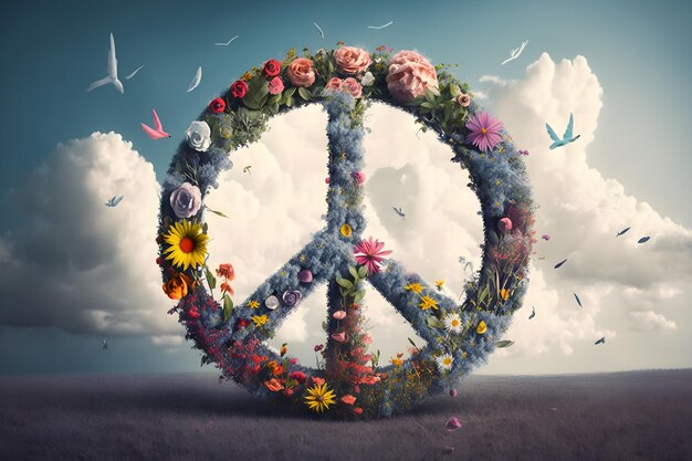 A peace sign with flowers in the middle