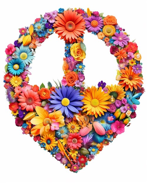 Photo a peace sign with flowers in the middle